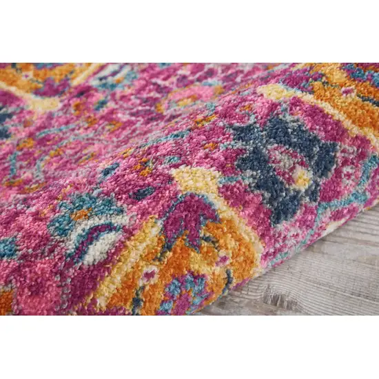 4' Pink Round Floral Power Loom Area Rug Photo 6