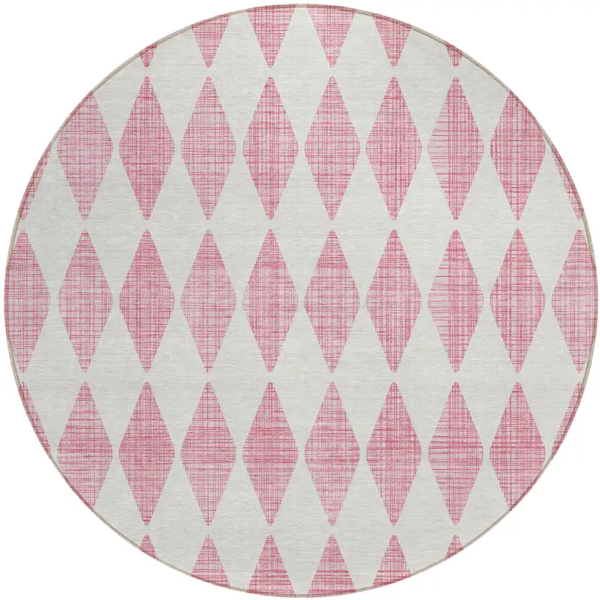 8' Pink Round Geometric Washable Indoor Outdoor Area Rug Photo 2