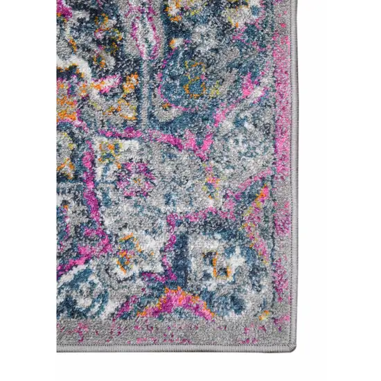 7' Pink Round Medallion Power Loom Area Rug Photo 2