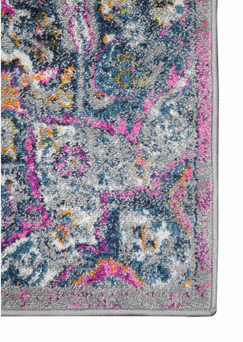 7' Pink Round Medallion Power Loom Area Rug Photo 2