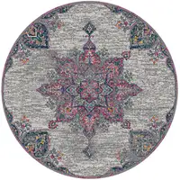 Photo of 7' Pink Round Medallion Power Loom Area Rug