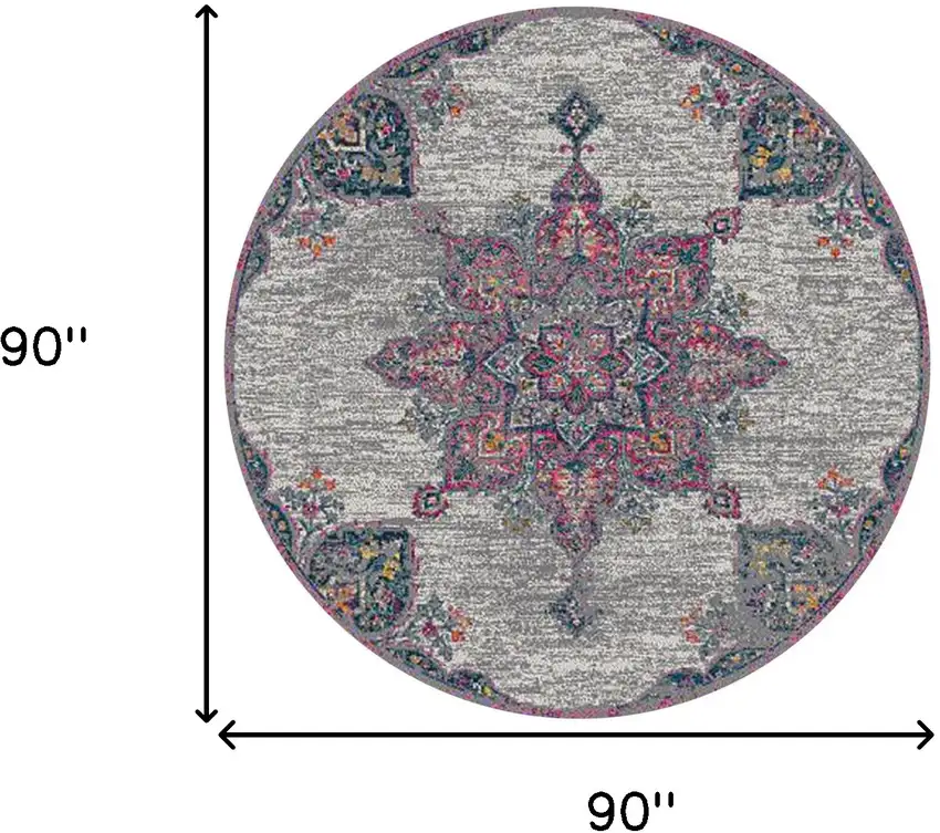 7' Pink Round Medallion Power Loom Area Rug Photo 7