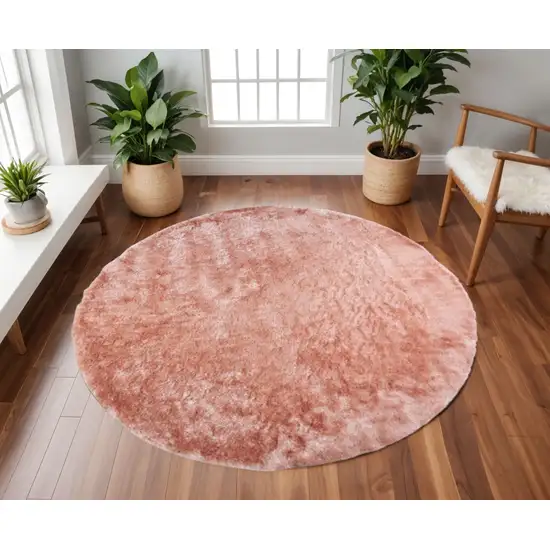 8' Pink Round Shag Tufted Handmade Area Rug Photo 1
