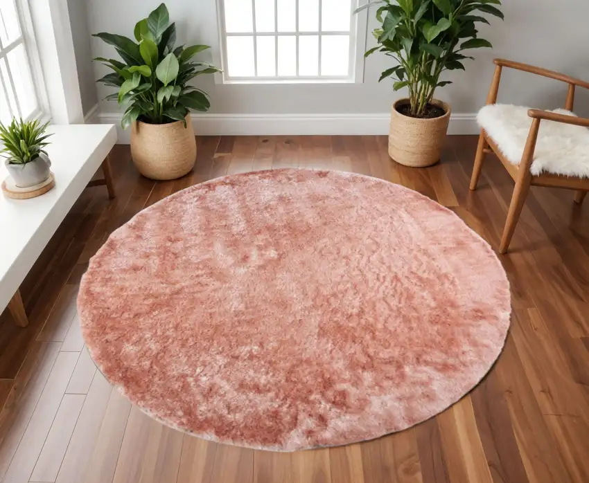 8' Pink Round Shag Tufted Handmade Area Rug Photo 1