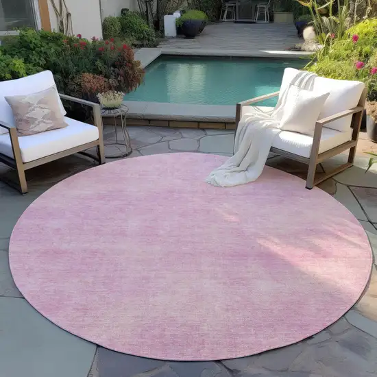 8' Pink Round Washable Indoor Outdoor Area Rug Photo 6