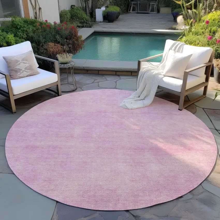 8' Pink Round Washable Indoor Outdoor Area Rug Photo 6