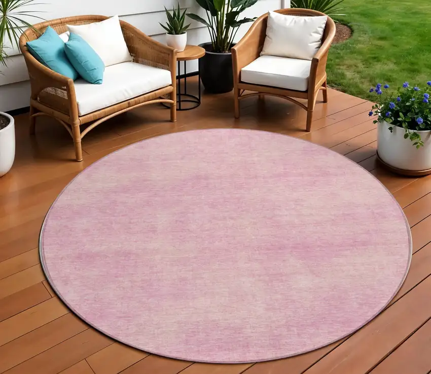 8' Pink Round Washable Indoor Outdoor Area Rug Photo 1