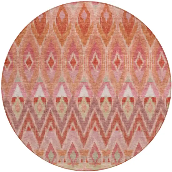 8' Pink Salmon And Blush Round Southwestern Washable Indoor Outdoor Area Rug Photo 2