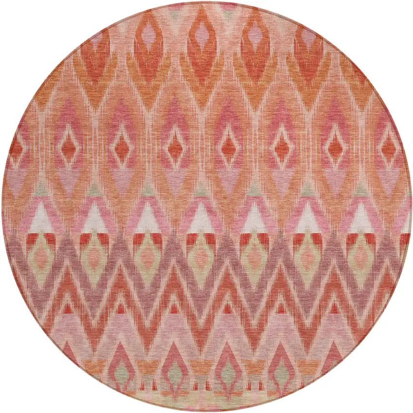 8' Pink Salmon And Blush Round Southwestern Washable Indoor Outdoor Area Rug Photo 2