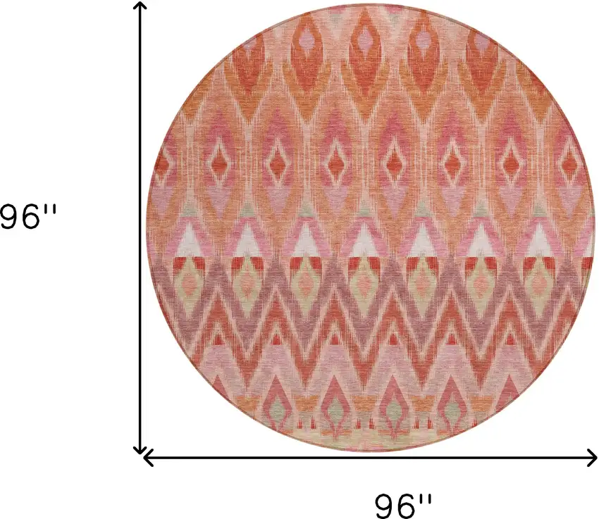 8' Pink Salmon And Blush Round Southwestern Washable Indoor Outdoor Area Rug Photo 3
