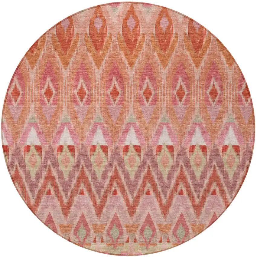 8' Pink Salmon And Blush Round Southwestern Washable Indoor Outdoor Area Rug Photo 5