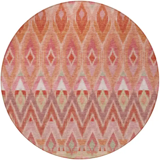 8' Pink Salmon And Blush Round Southwestern Washable Indoor Outdoor Area Rug Photo 5