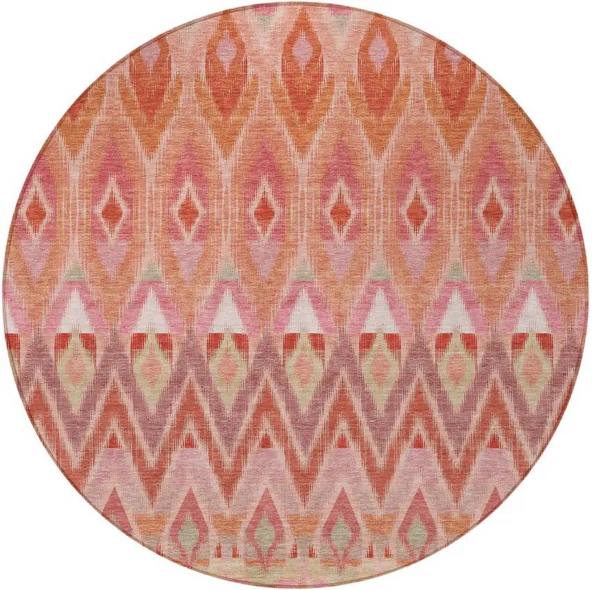 8' Pink Salmon And Blush Round Southwestern Washable Indoor Outdoor Area Rug Photo 5