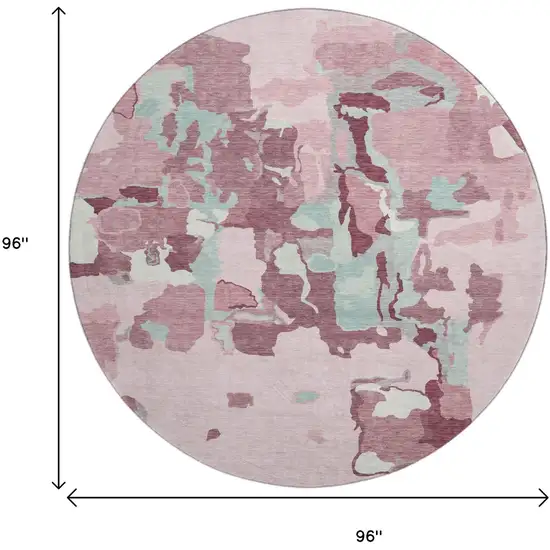 8' Pink Sky Blue And Ivory Abstract Washable Round Rug With UV Protection Photo 9