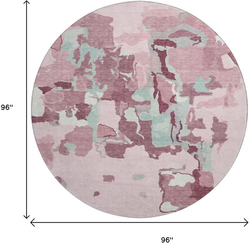 8' Pink Sky Blue And Ivory Abstract Washable Round Rug With UV Protection Photo 9