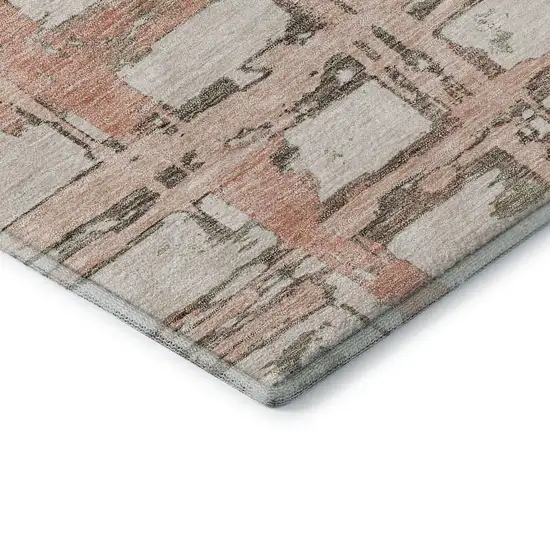 8' Pink Taupe And Beige Striped Washable Round Rug With UV Protection Photo 6