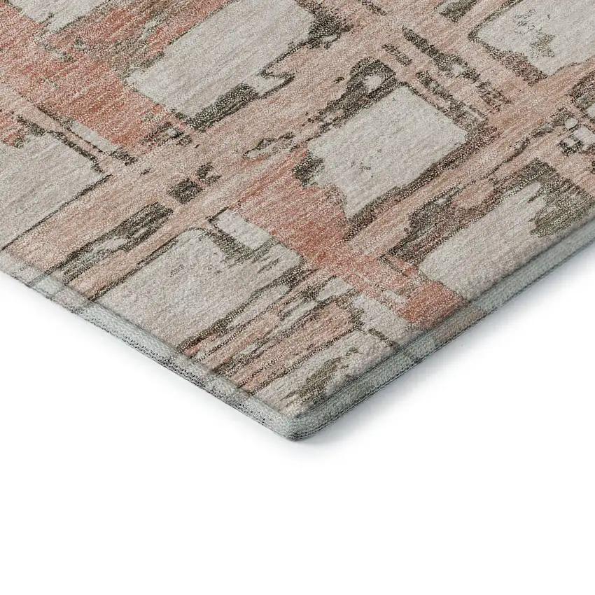 8' Pink Taupe And Beige Striped Washable Round Rug With UV Protection Photo 6