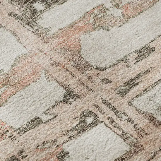 8' Pink Taupe And Beige Striped Washable Round Rug With UV Protection Photo 8