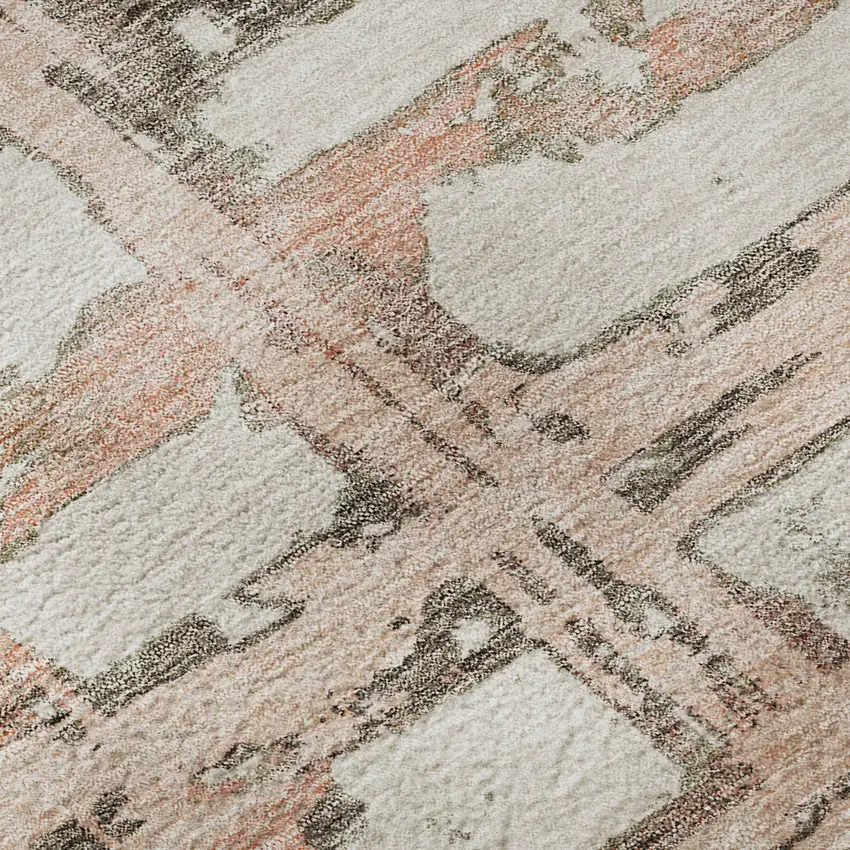 8' Pink Taupe And Beige Striped Washable Round Rug With UV Protection Photo 8