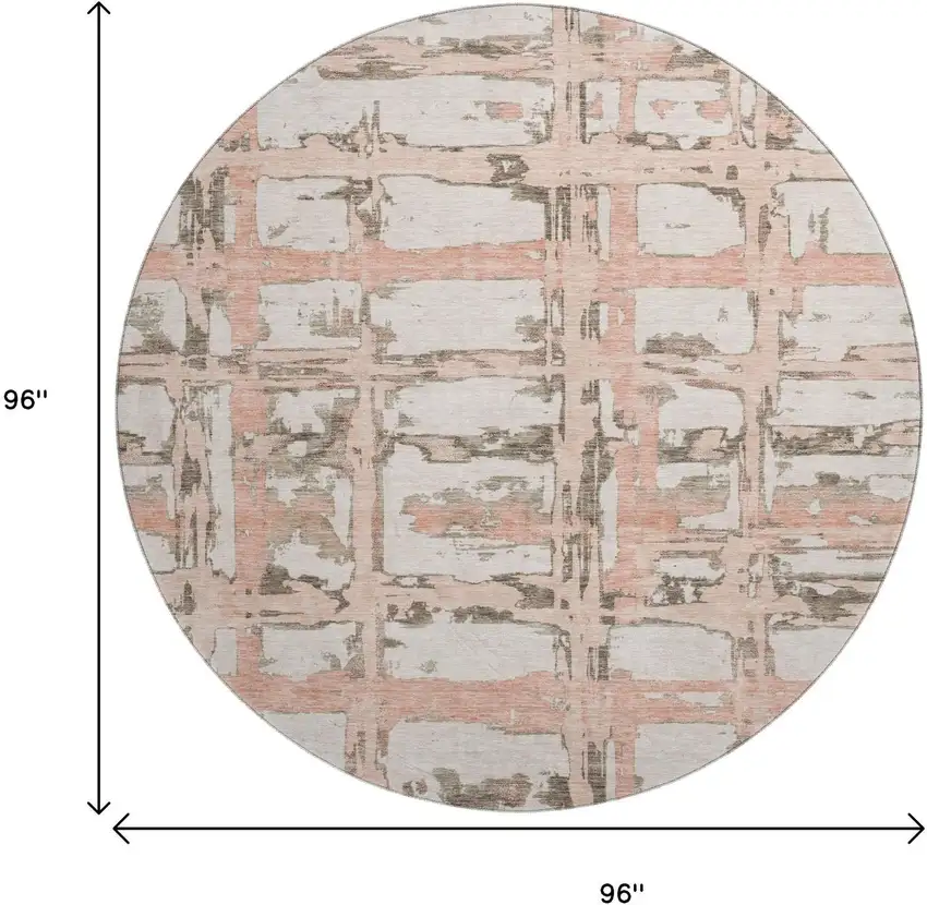 8' Pink Taupe And Beige Striped Washable Round Rug With UV Protection Photo 9