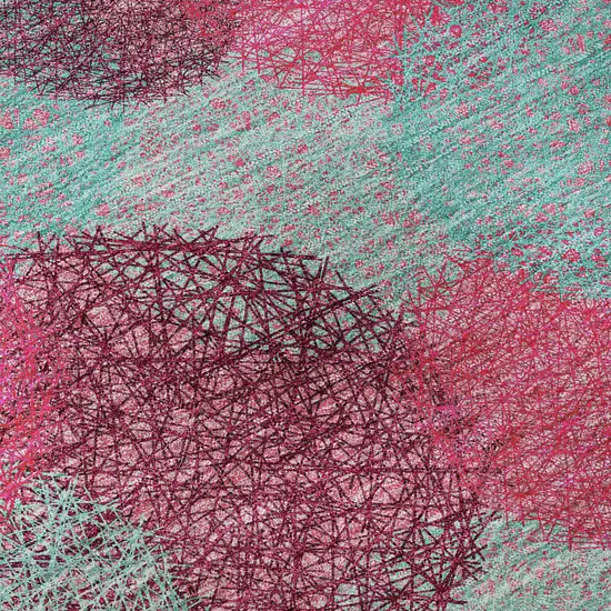 8' Pink Teal And Burgundy Abstract Washable Round Rug With UV Protection Photo 8