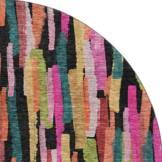 8' Pink Teal And Orange Striped Washable Round Rug With UV Protection Photo 3
