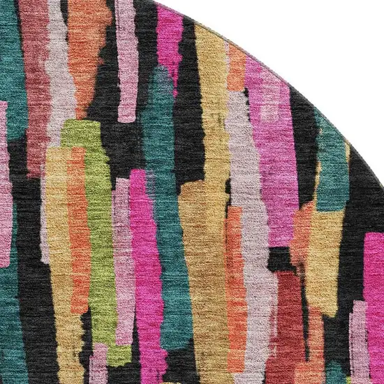 8' Pink Teal And Orange Striped Washable Round Rug With UV Protection Photo 2