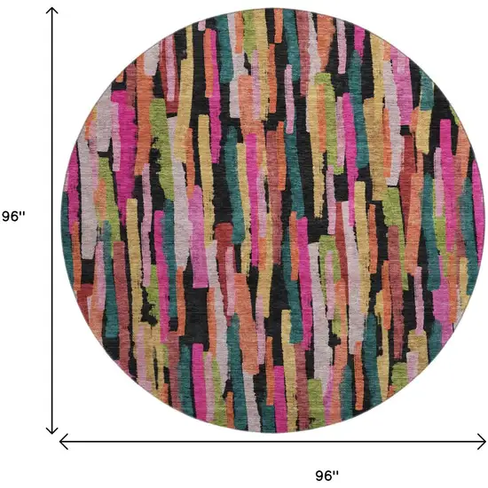 8' Pink Teal And Orange Striped Washable Round Rug With UV Protection Photo 9