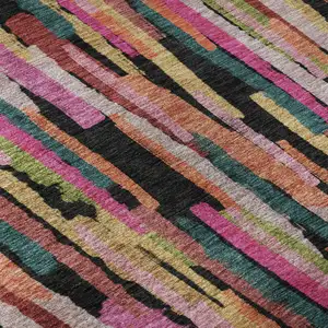 Photo of 8' Pink Teal And Orange Striped Washable Round Rug With UV Protection