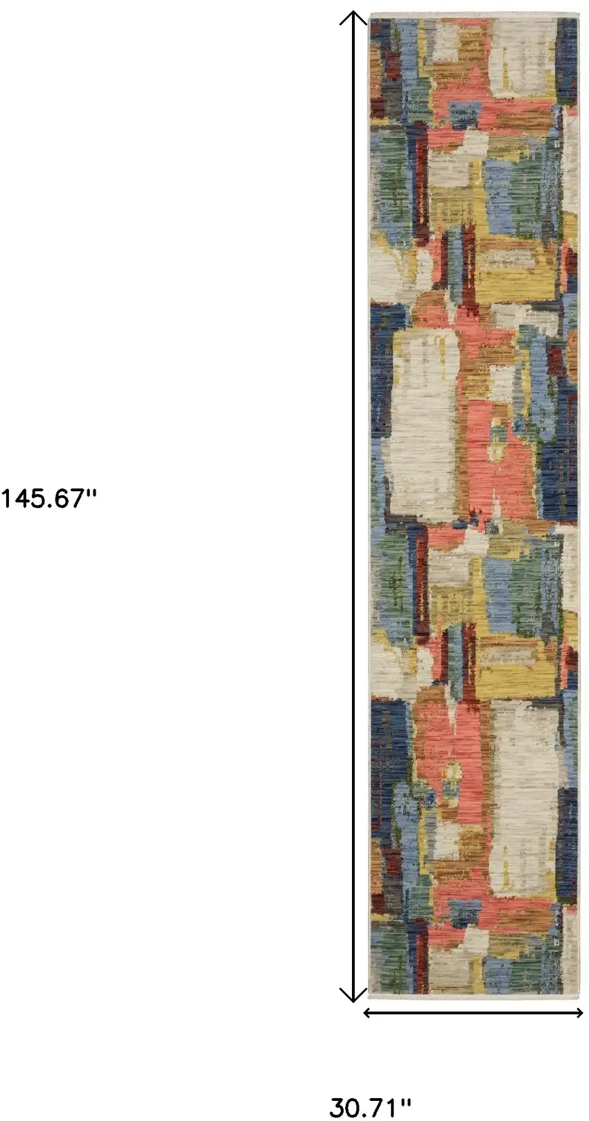 12' Pink Yellow And Dark Blue Abstract Runner Rug With Fringe Photo 3
