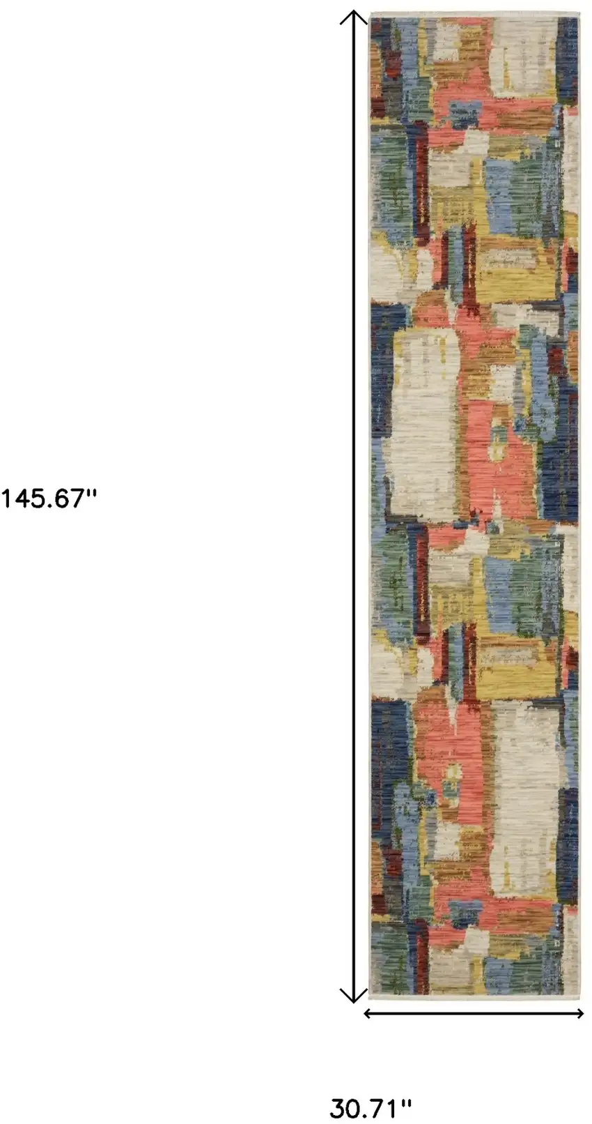 12' Pink Yellow And Dark Blue Abstract Runner Rug With Fringe Photo 3