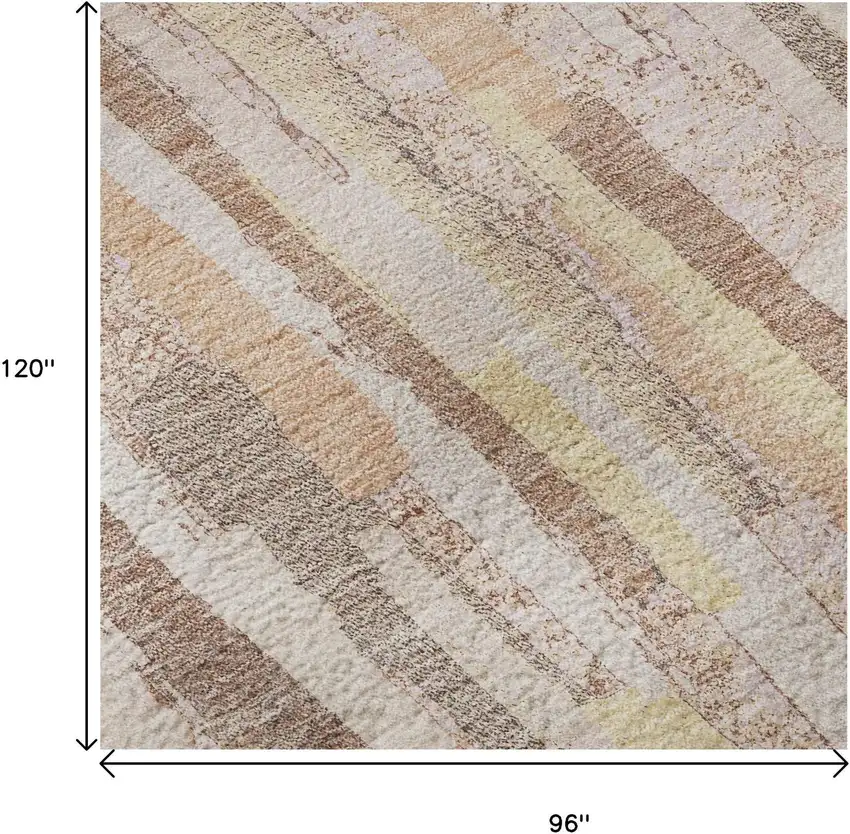 8' Pink Yellow And Peach Striped Washable Area Rug With UV Protection Photo 8