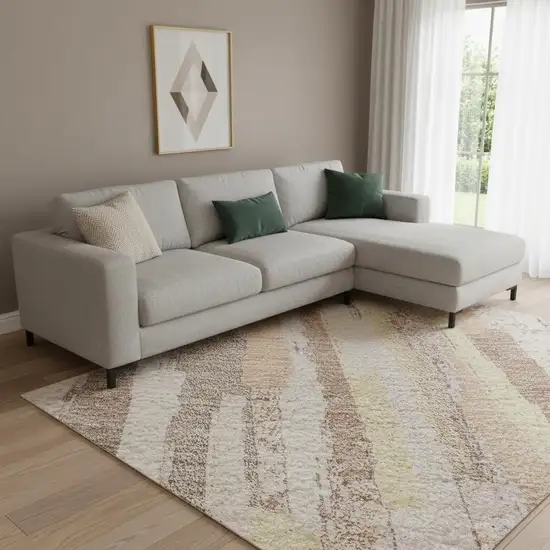 8' Pink Yellow And Peach Striped Washable Area Rug With UV Protection Photo 2