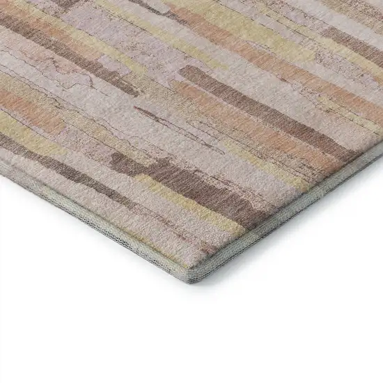 8' Pink Yellow And Peach Striped Washable Area Rug With UV Protection Photo 6