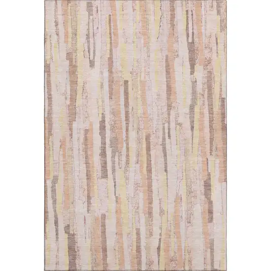 8' Pink Yellow And Peach Striped Washable Area Rug With UV Protection Photo 4