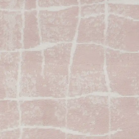 8' Pink and Ivory Abstract Distressed Non Skid Runner Rug Photo 5