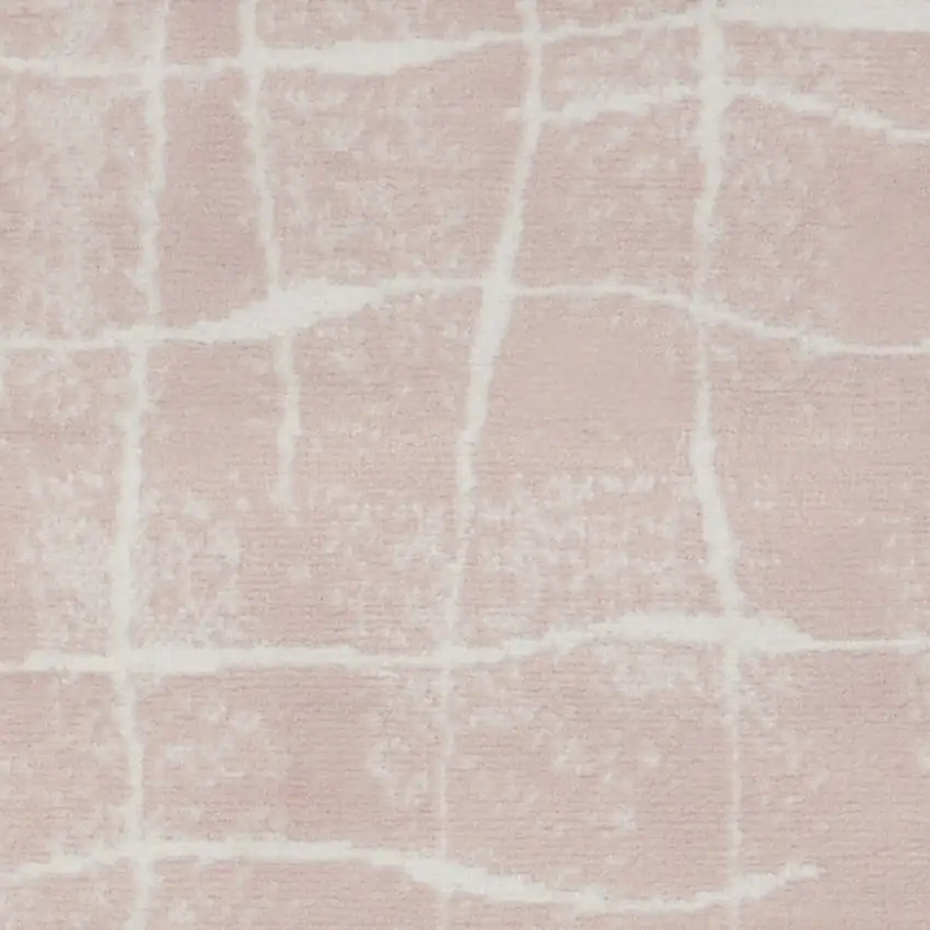 8' Pink and Ivory Abstract Distressed Non Skid Runner Rug Photo 5
