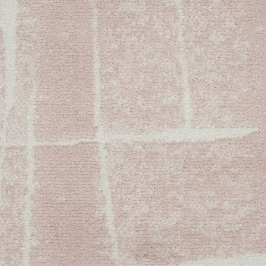 8' Pink and Ivory Abstract Distressed Non Skid Runner Rug Photo 9