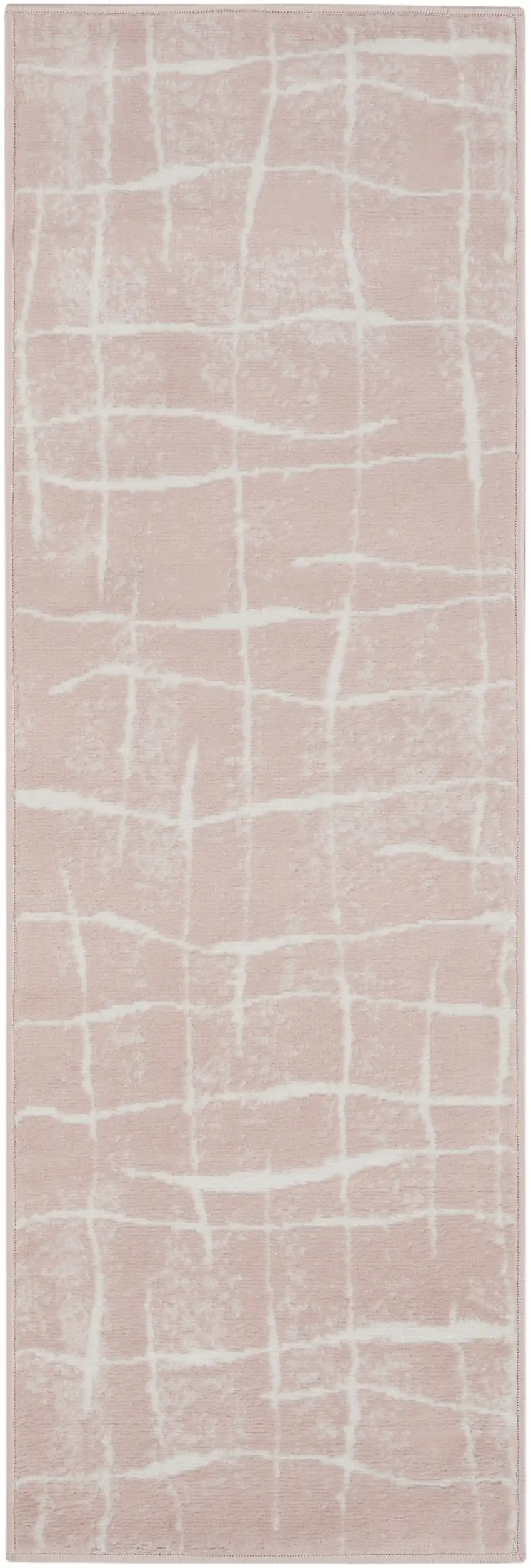 8' Pink and Ivory Abstract Distressed Non Skid Runner Rug Photo 8