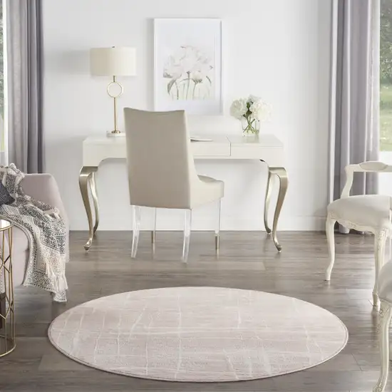5' Pink and Ivory Abstract Geometric Round Rug Photo 6