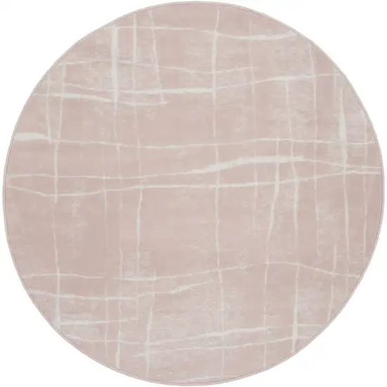 5' Pink and Ivory Abstract Geometric Round Rug Photo 1