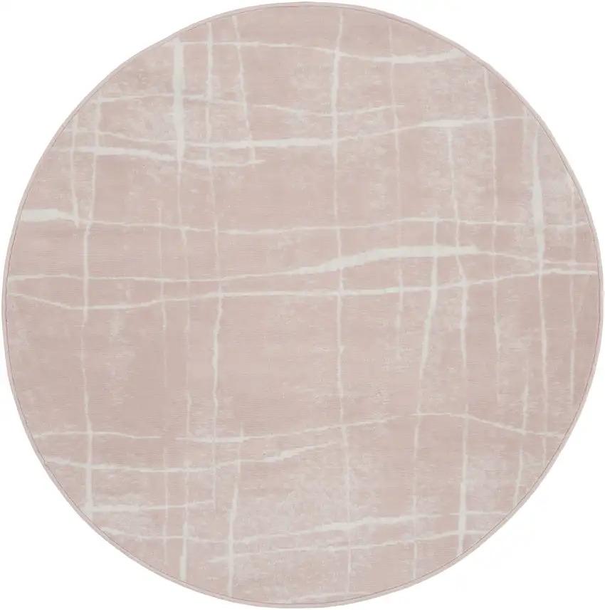 5' Pink and Ivory Abstract Geometric Round Rug Photo 1