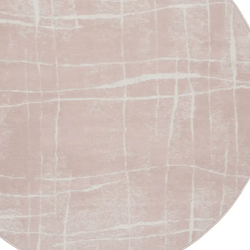 5' Pink and Ivory Abstract Geometric Round Rug Photo 5
