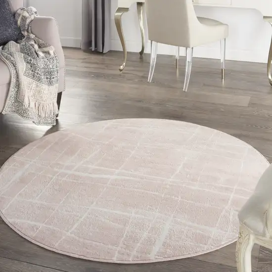 5' Pink and Ivory Abstract Geometric Round Rug Photo 5