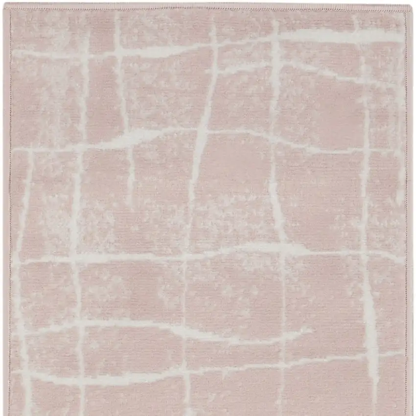 6' Pink and Ivory Abstract Geometric Runner Rug Photo 6