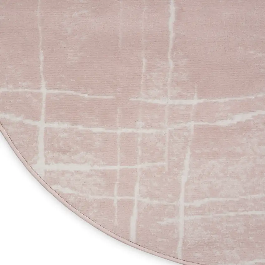 8' Pink and Ivory Abstract Round Rug Photo 8