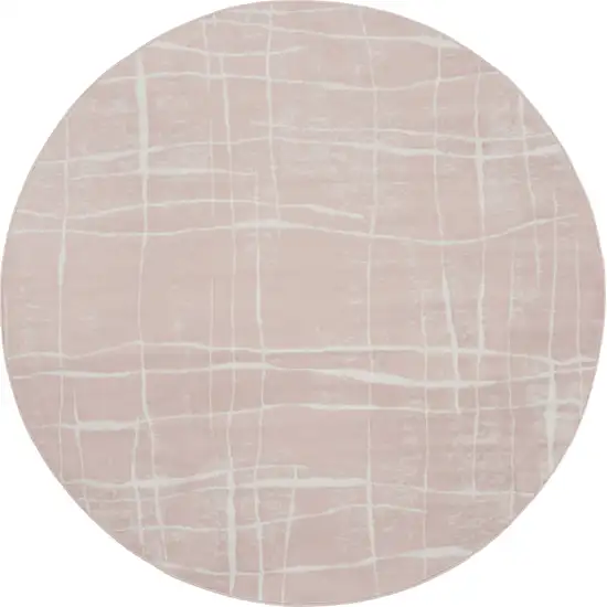 8' Pink and Ivory Abstract Round Rug Photo 1