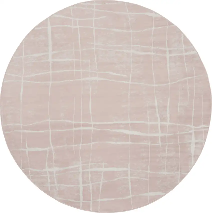 8' Pink and Ivory Abstract Round Rug Photo 1
