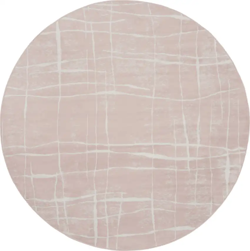 8' Pink and Ivory Abstract Round Rug Photo 2