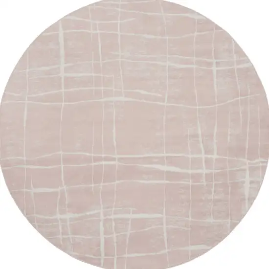 8' Pink and Ivory Abstract Round Rug Photo 6
